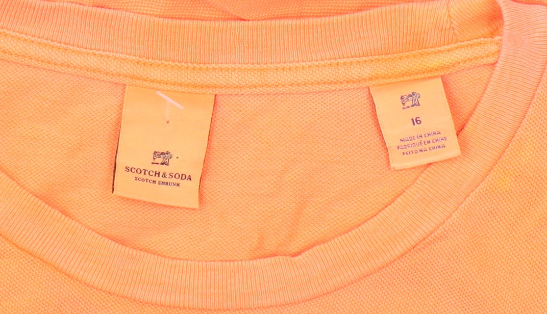 Scotch & Soda Unisex Orange T-Shirt Crew Neck Size 16