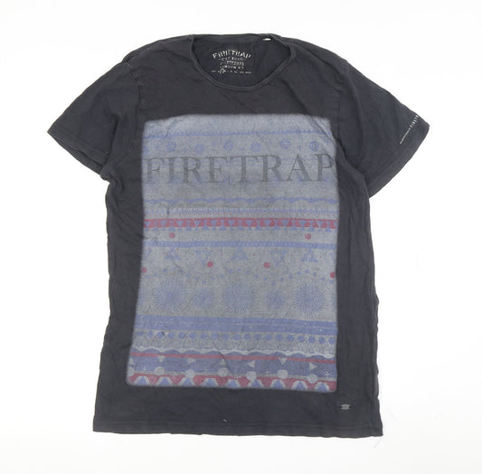 Firetrap Men's Black Graphic Print Regular Fit T-Shirt