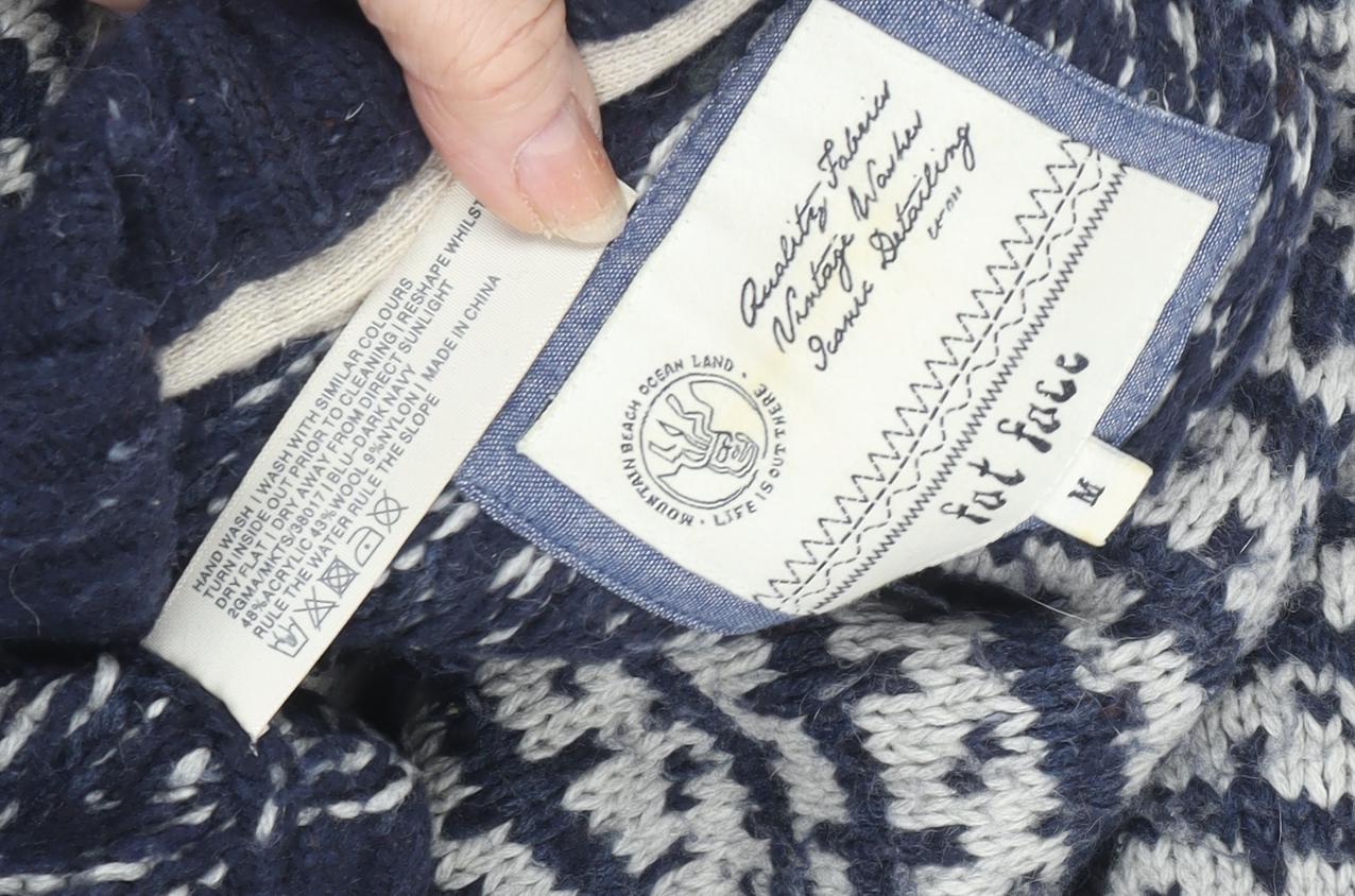 Fat Face Men's Blue Geometric Knit Pullover Jumper M