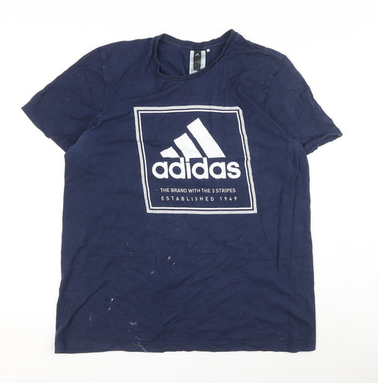 Additional front view of Adidas Men's Blue Graphic T-Shirt Large