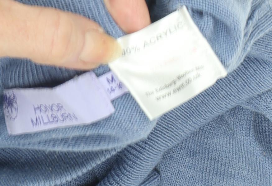 Close-up detail of Honor Millburn Women's Blue Mock Neck Pullover M