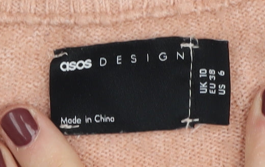 Brand and care label for ASOS Design Women’s Pink Mock Neck jumper, size UK 10