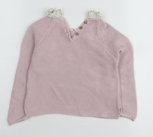Next Girls Pink Cotton Pullover Jumper 3-4 Years Button Detail