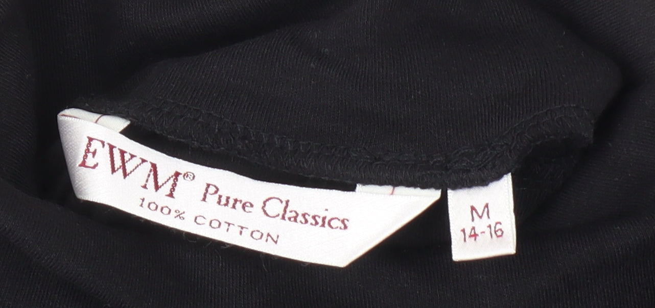 EWM Women's Black Roll Neck Top, Size M, Cotton Basic
