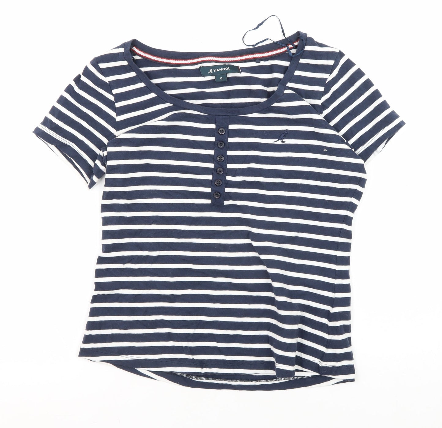 Kangol Women's Blue Striped Henley T-Shirt Size 10