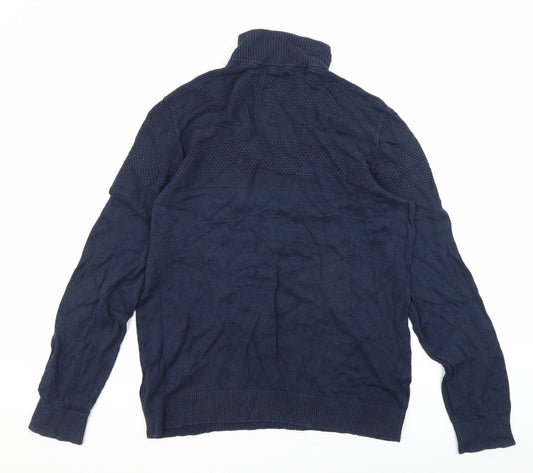 Fat Face Men's Blue M Full Zip Chunky-Knit Jumper