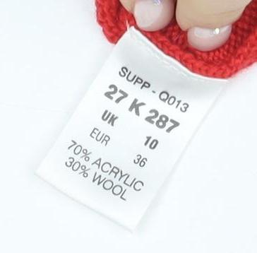 Brand and care label for Kaleidoscope Women's Red Cowl Neck Cardigan, size 10