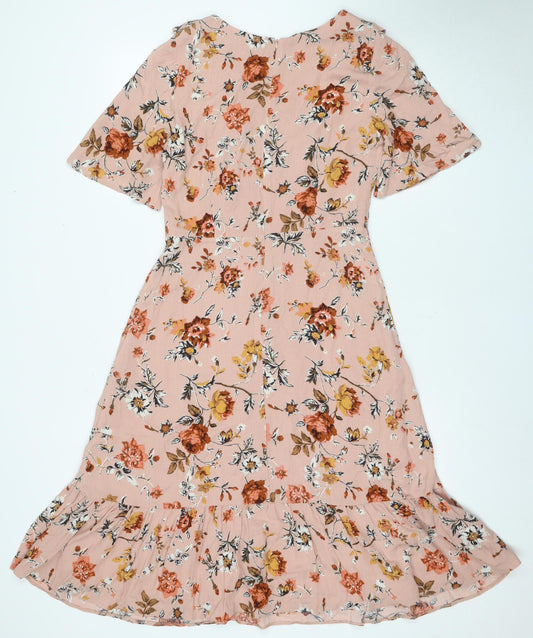 Laura Ashley Women's Pink Floral Midi A-Line Dress