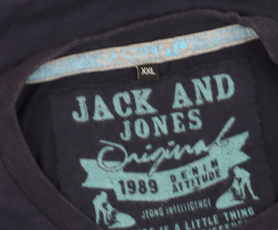 Jack and Jones Men's Blue 2XL Retro Graphic T-Shirt