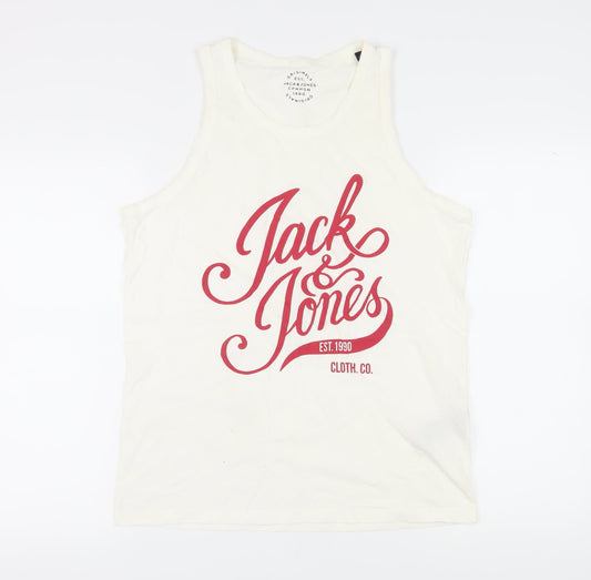 Jack & Jones Men's White Sleeveless Logo T-Shirt, Size S