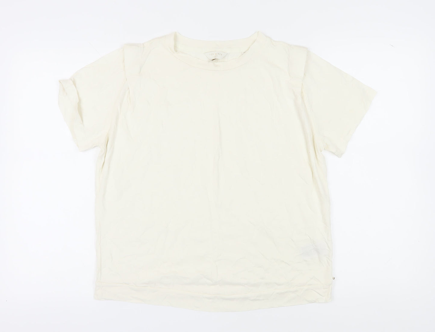Ted Baker Women Ivory Cotton Blend Basic T-Shirt M