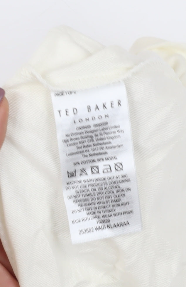 Ted Baker Women Ivory Cotton Blend Basic T-Shirt M