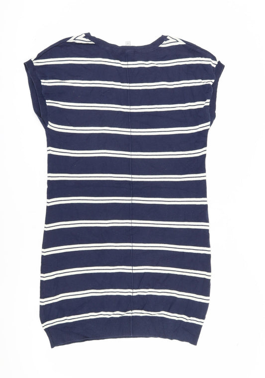Crew Clothing Women's Blue Striped V-Neck Shift Dress Size 12