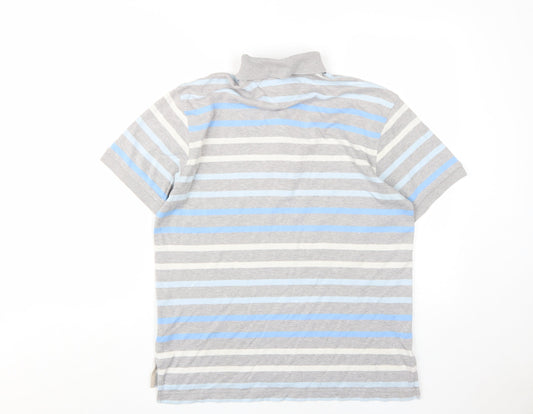 Tommy Hilfiger Men's Grey Stripe Polo Shirt Small