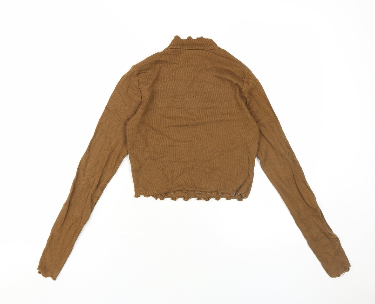 Pull & Bear Women's Brown Mock Neck Slim Blouse