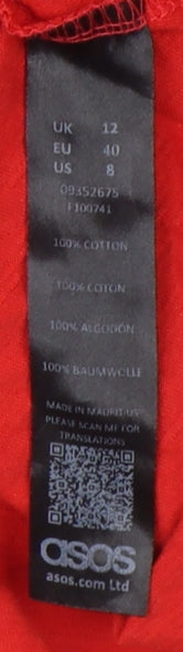 Close-up detail of ASOS Women's Red Dress, size 12, with Square Neck