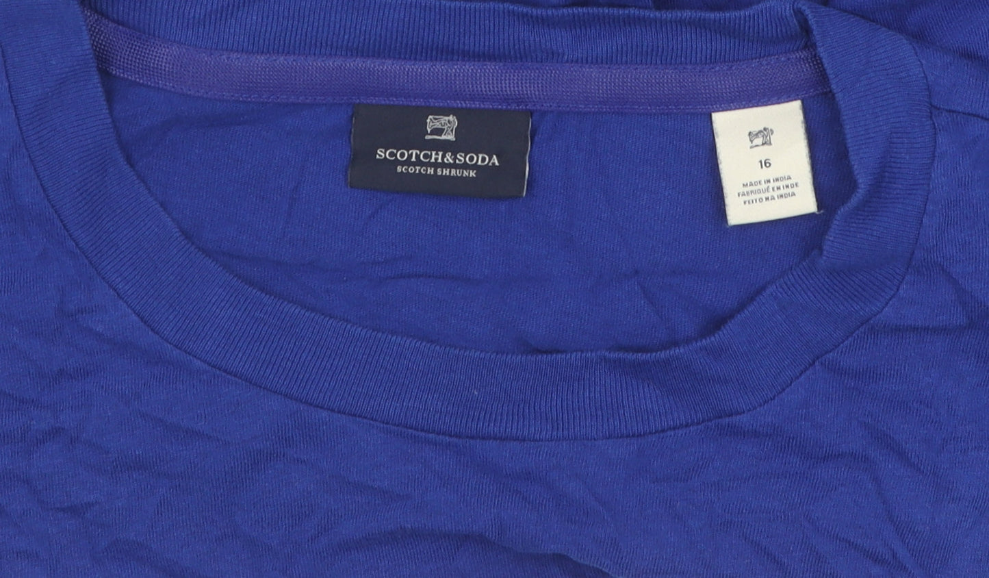 Scotch & Soda Blue Cotton Men's T-Shirt, Size 16, Logo Accent
