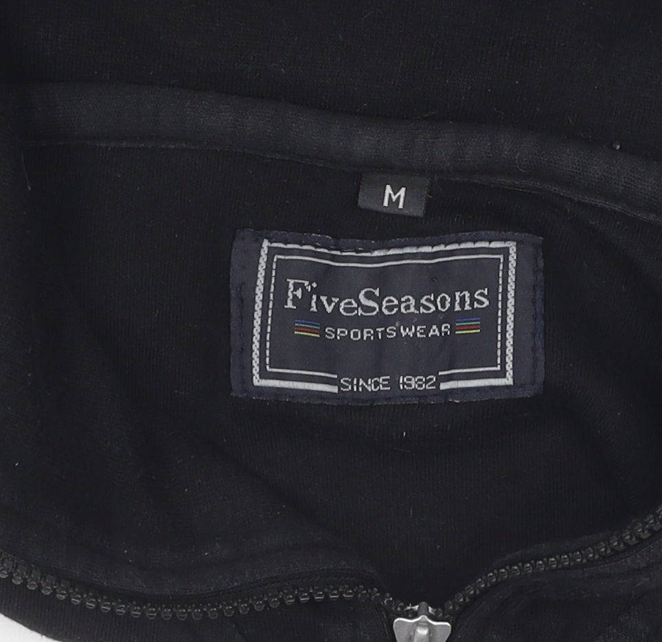 Brand and care label for Five Seasons Black unisex jersey cotton zip activewear jacket m