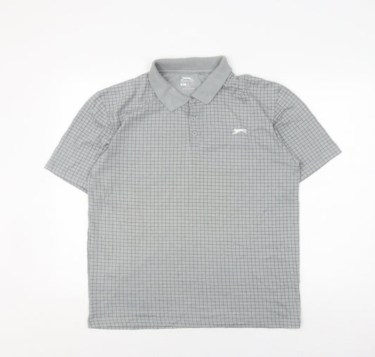Slazenger Men's Grey Check Polo Shirt L