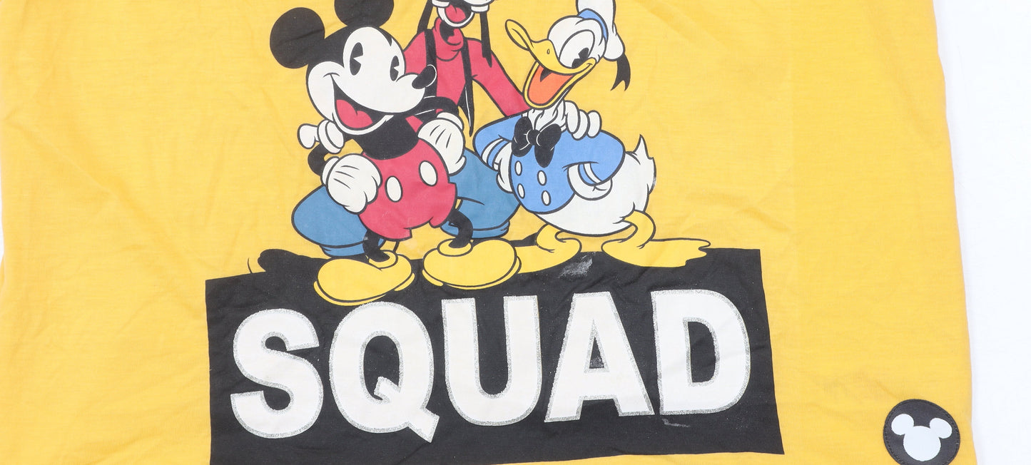 Disney Women's Yellow Cartoon Crew Neck T-Shirt M