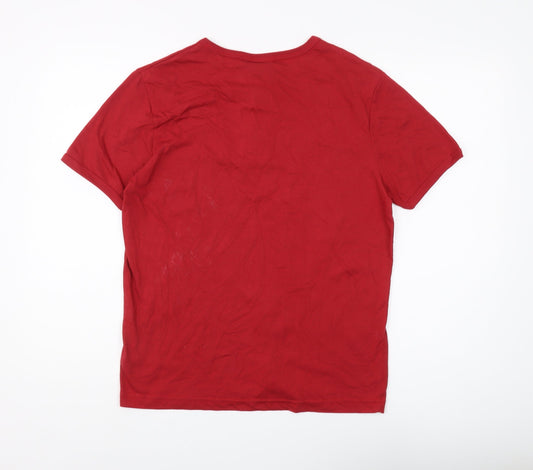 Lee Cooper Unisex Red Basic Henley T-Shirt S