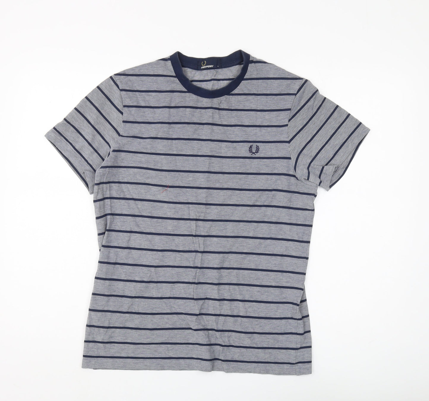Fred Perry Men's Grey Striped T-Shirt, Size S, Cotton