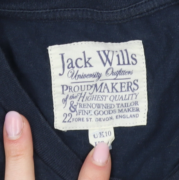 Jack Wills Women's Blue Cotton Crew Neck T-Shirt, Size 10