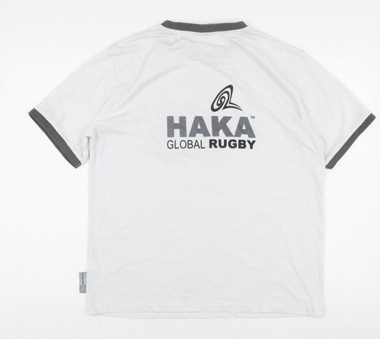 Haka Men's White Graphic Print T-Shirt, Size M