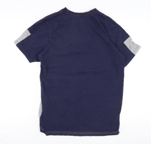 Henleys Men's Blue Grey Colourblock T-Shirt Size M