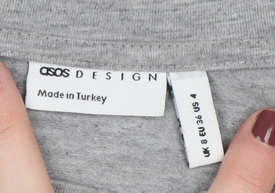 Brand and care label for ASOS DESIGN Women's Grey Cropped T-Shirt, size 8
