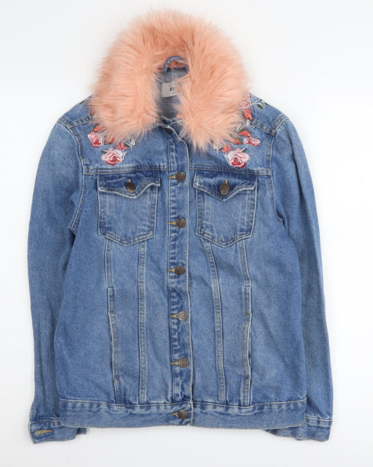 New Look Women’s Blue Embroidered Denim Jacket Size 8