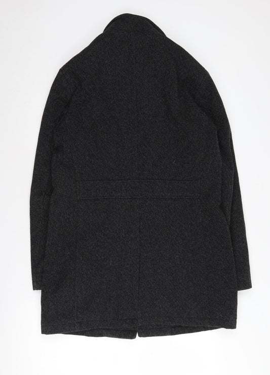 Next Men's Black Wool Blend Mid-Length Overcoat M