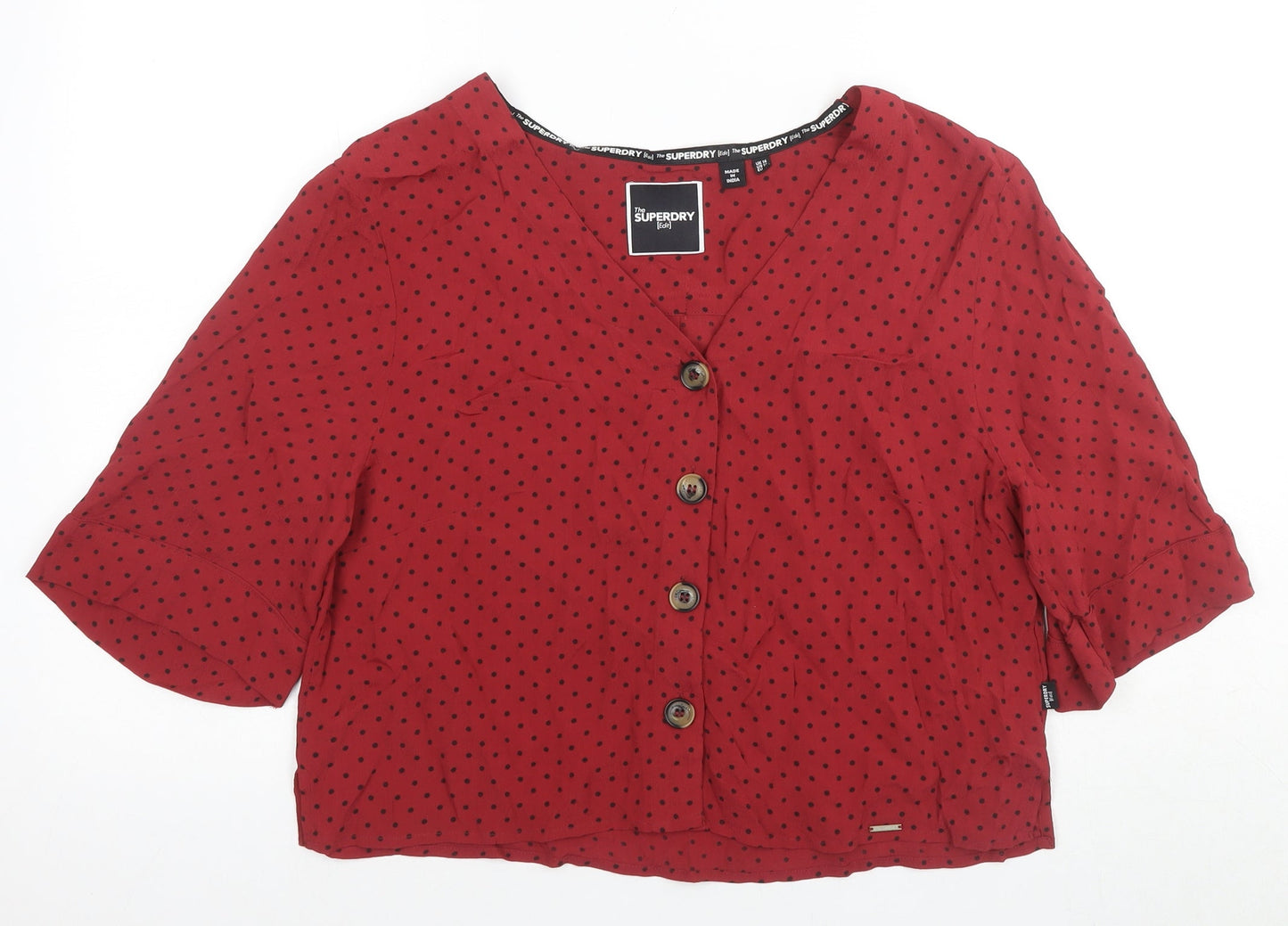 Superdry Women's Red Polka Dot Blouse UK 14