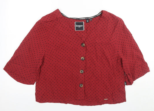 Superdry Women's Red Polka Dot Blouse UK 14