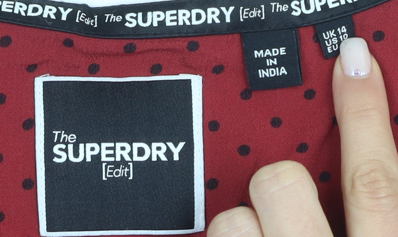 Superdry Women's Red Polka Dot Blouse UK 14