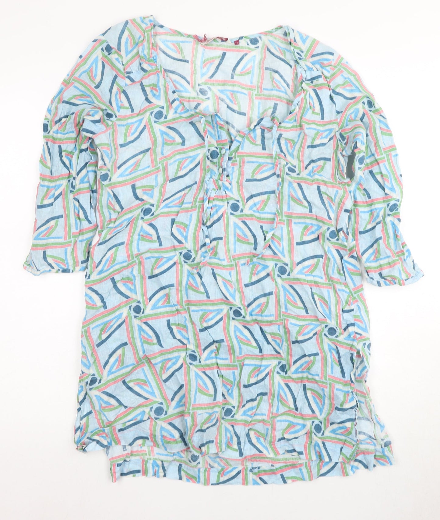 White Stuff Women's Geometric Linen Dress 12 Multicoloured
