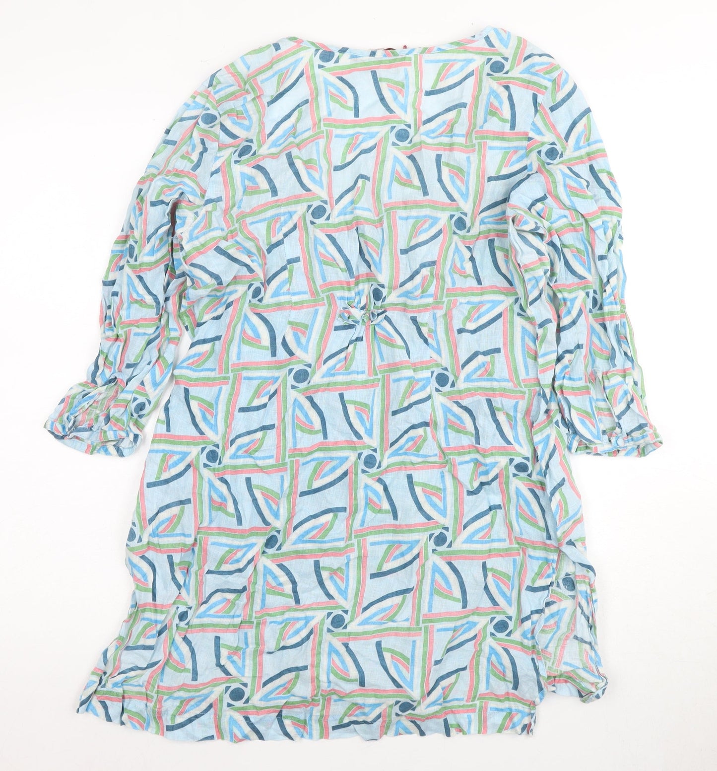 White Stuff Women's Geometric Linen Dress 12 Multicoloured