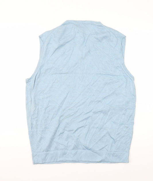 Marks and Spencer Men's Blue Cotton Vest M V-Neck Casual