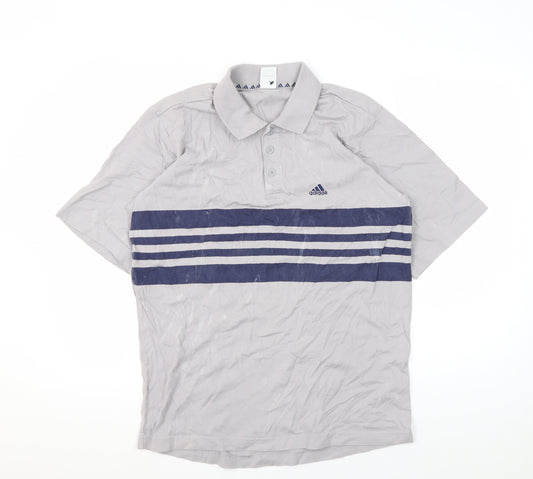Adidas Men's Grey Striped Polo Shirt, Size M