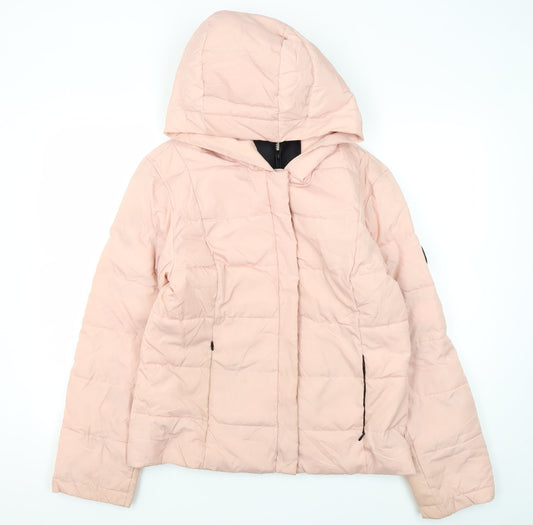 Jack Wills Pink Puffer Jacket Women Size 12 Hooded