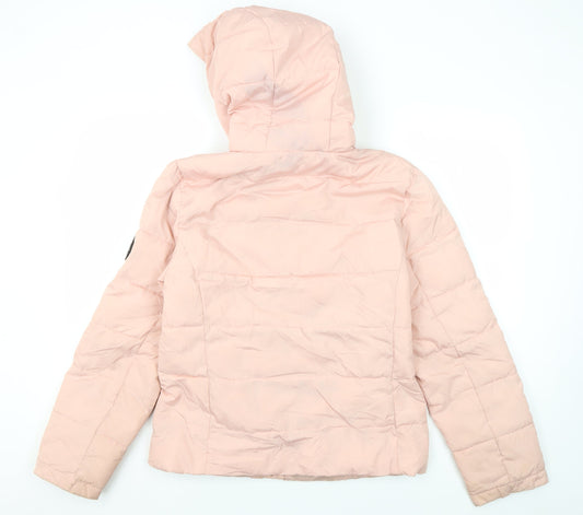 Jack Wills Pink Puffer Jacket Women Size 12 Hooded