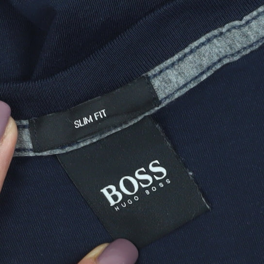 Hugo Boss Men's Blue Slim Fit T-Shirt L Solid Cotton
