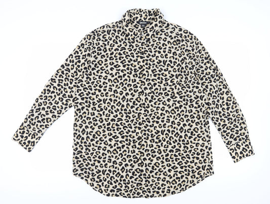 DKNY Women's Beige Animal Print Button-Up Shirt M