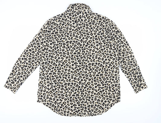 DKNY Women's Beige Animal Print Button-Up Shirt M