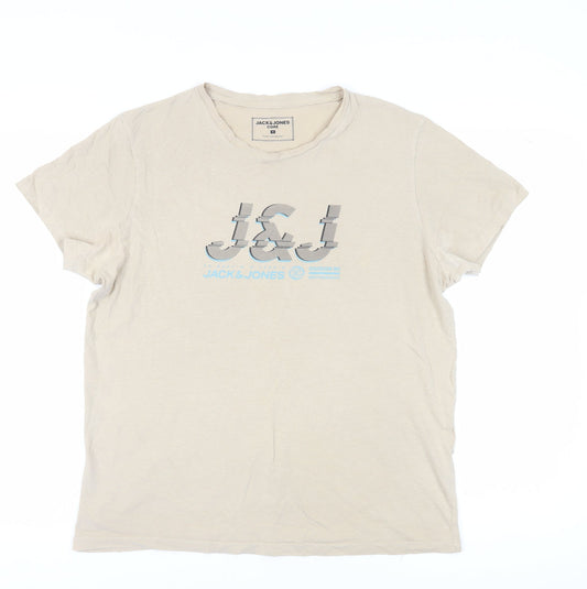 Jack & Jones Men's Beige T-Shirt, Medium, Casual Style