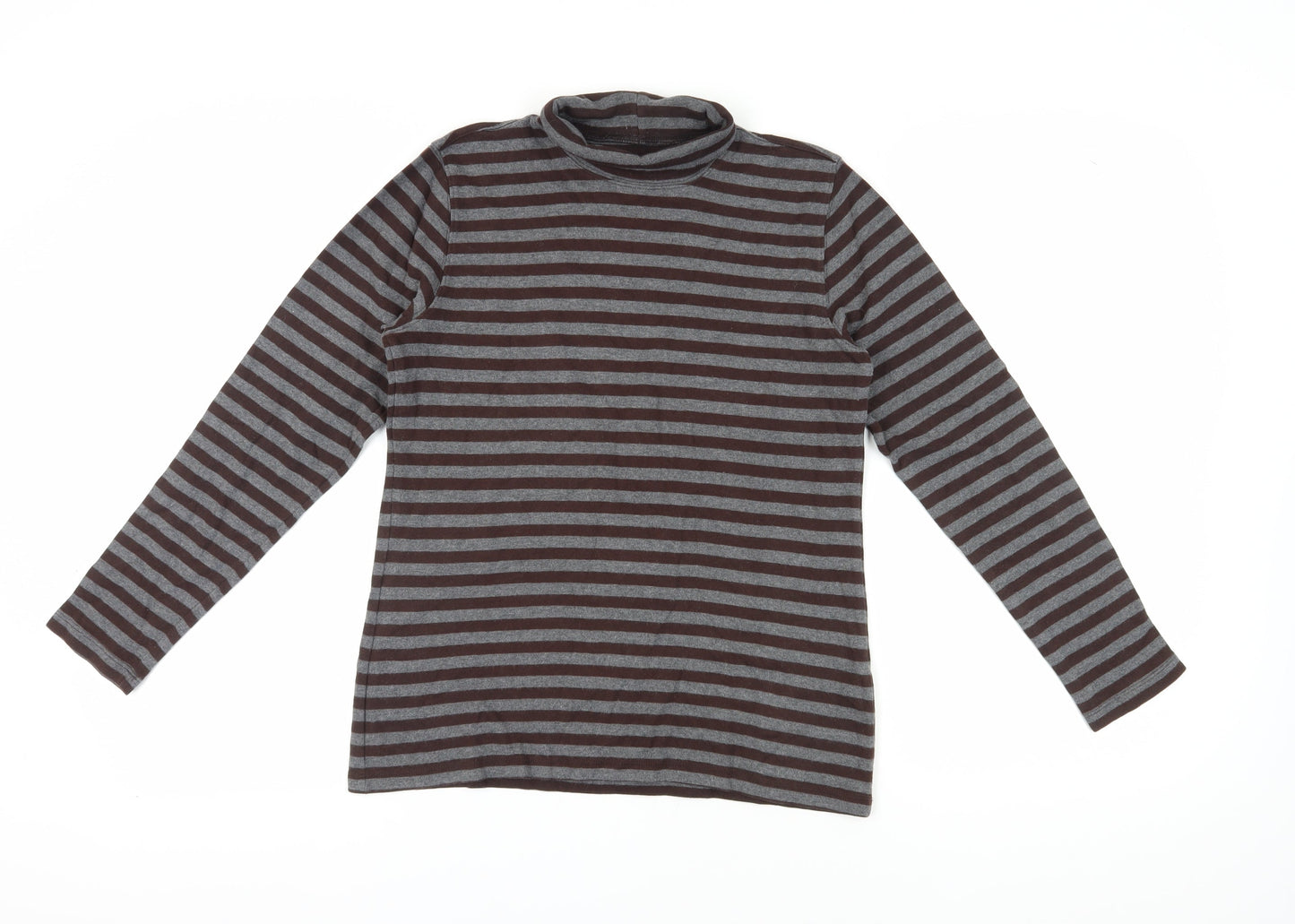 Lands' End Women's Brown Striped Mock Neck T-Shirt