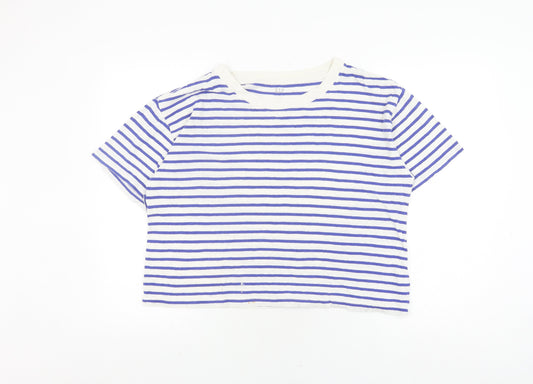 Gap Women's Blue Striped T-Shirt Medium