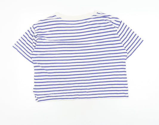 Gap Women's Blue Striped T-Shirt Medium