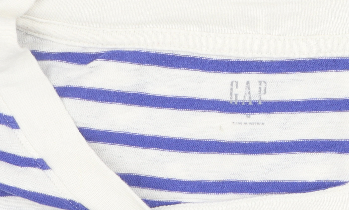 Gap Women's Blue Striped T-Shirt Medium