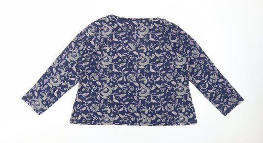JABA Women's Blue Floral Blouse XL, Long Sleeve, Cotton